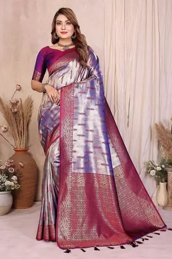 lavender color zari weaving banarasi tissue silk blend saree