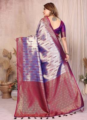 lavender color zari weaving banarasi tissue silk blend saree 4