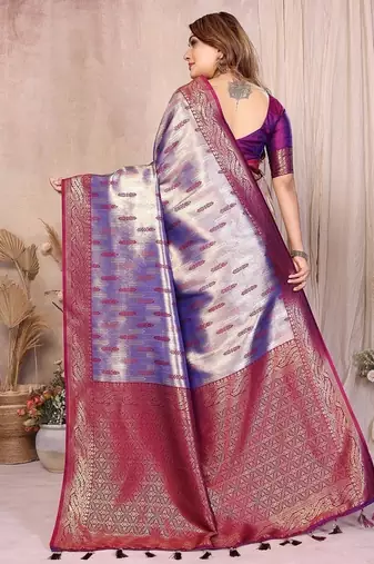 lavender color zari weaving banarasi tissue silk blend saree