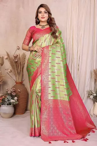 Light Green Color Zari Weaving Banarasi Tissue Silk Saree