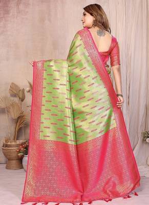 Light Green Color Zari Weaving Banarasi Tissue Silk Saree 4