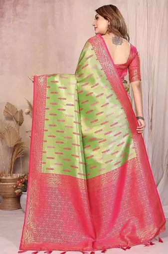 Light Green Color Zari Weaving Banarasi Tissue Silk Saree