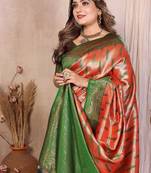 Orange Color Zari Weaving Banarasi Tissue Silk Saree