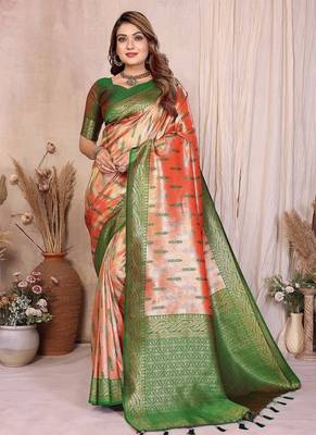 Orange Color Zari Weaving Banarasi Tissue Silk Saree 3