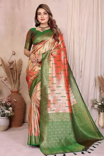 Orange Color Zari Weaving Banarasi Tissue Silk Saree