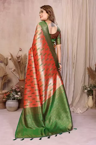 Orange Color Zari Weaving Banarasi Tissue Silk Saree