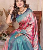Pink Color Zari Weaving Banarasi Tissue Silk Saree