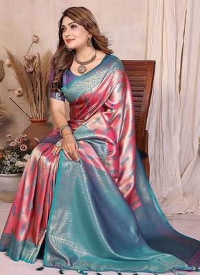 Pink Color Zari Weaving Banarasi Tissue Silk Saree 2