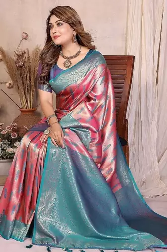 Pink Color Zari Weaving Banarasi Tissue Silk Saree