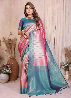 Pink Color Zari Weaving Banarasi Tissue Silk Saree 3