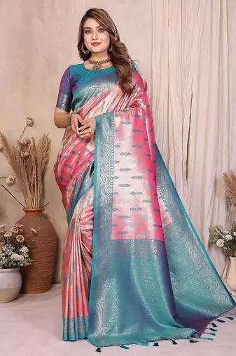 Pink Color Zari Weaving Banarasi Tissue Silk Saree
