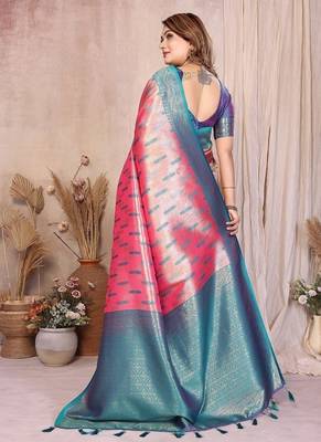 Pink Color Zari Weaving Banarasi Tissue Silk Saree 4