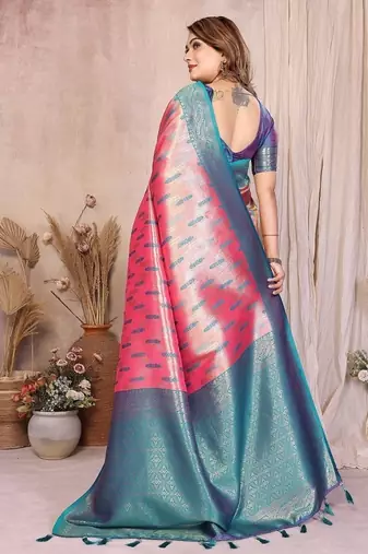 Pink Color Zari Weaving Banarasi Tissue Silk Saree