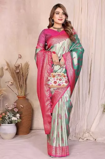 Sea Green Color Zari Weaving Banarasi Tissue Silk Saree
