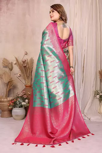 Sea Green Color Zari Weaving Banarasi Tissue Silk Saree