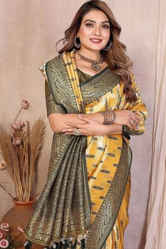 Yellow Color Zari Weaving Banarasi Tissue Silk Saree