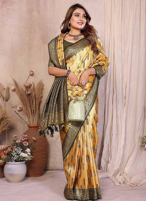 Yellow Color Zari Weaving Banarasi Tissue Silk Saree 2