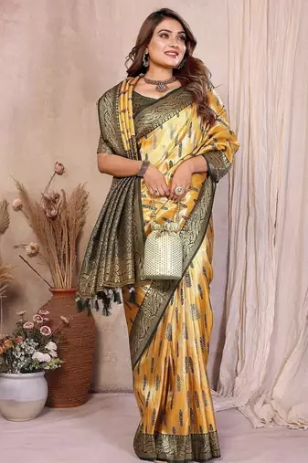 Yellow Color Zari Weaving Banarasi Tissue Silk Saree