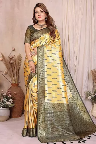 Yellow Color Zari Weaving Banarasi Tissue Silk Saree
