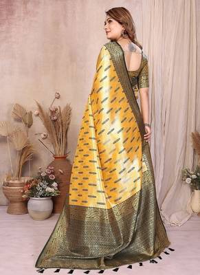 Yellow Color Zari Weaving Banarasi Tissue Silk Saree 4