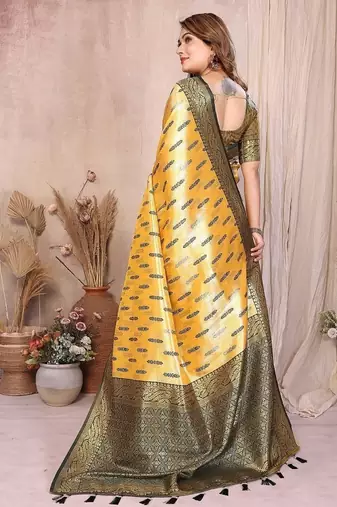 Yellow Color Zari Weaving Banarasi Tissue Silk Saree