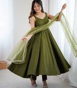 Mehndi chanderi pure roman silk anarkali suit