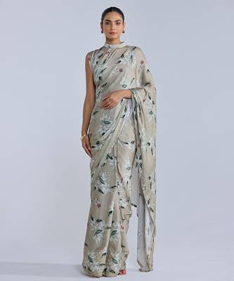 Green printed georgette saree 1