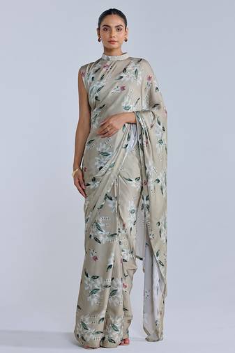 Green printed georgette saree
