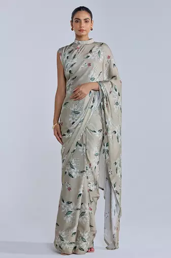 Green printed georgette saree