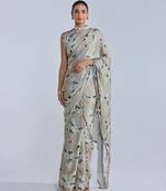 Green printed georgette saree