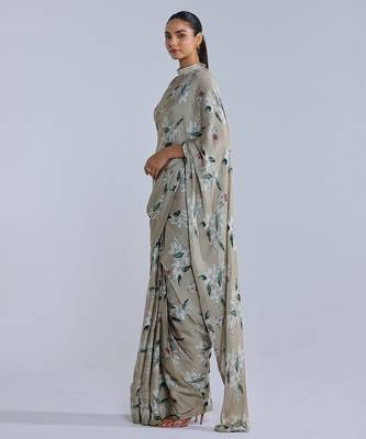 Green printed georgette saree 2