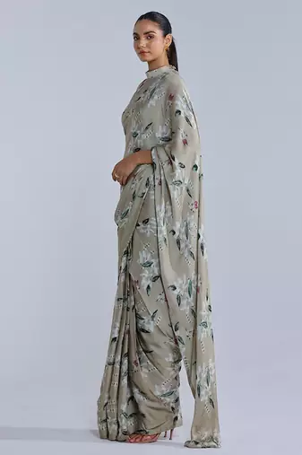 Green printed georgette saree