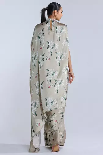 Green printed georgette saree