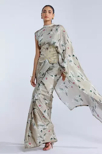 Green printed georgette saree