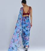 Blue printed organza saree