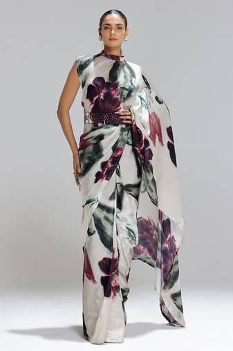 Multicolor printed georgette saree