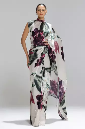 Multicolor printed georgette saree