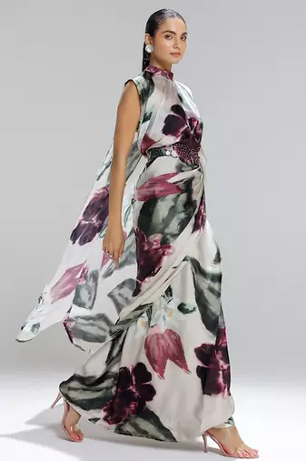 Multicolor printed georgette saree
