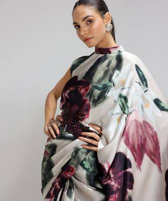 Multicolor printed georgette saree 5