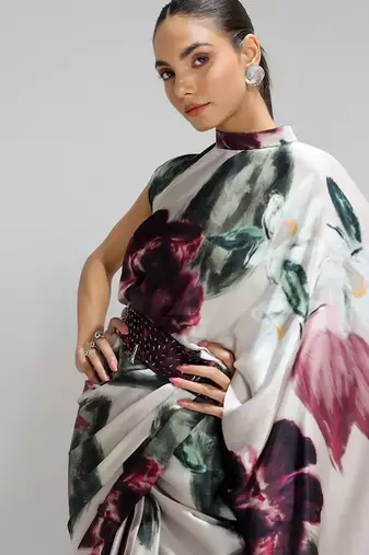 Multicolor printed georgette saree