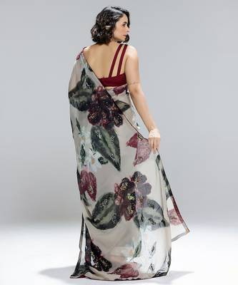 Multicolor printed organza saree 2