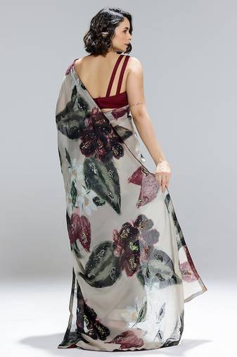 Multicolor printed organza saree