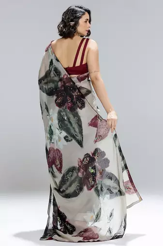 Multicolor printed organza saree