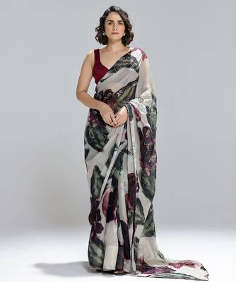 Multicolor printed organza saree 1
