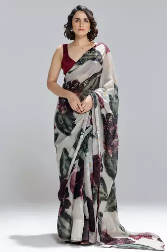 Multicolor printed organza saree