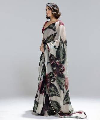 Multicolor printed organza saree 3