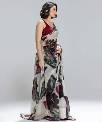 Multicolor printed organza saree 4
