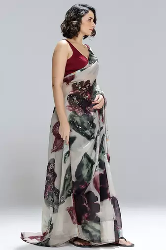 Multicolor printed organza saree