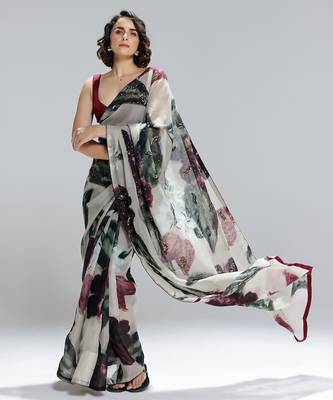 Multicolor printed organza saree 5