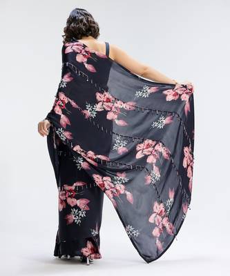 Blue printed georgette saree 2